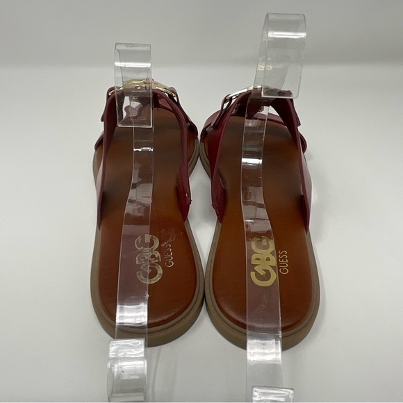 G By Guess Dark Red Open Toe Sandal with Gold Accents Size 7 1/2 - Picture 5 of 12